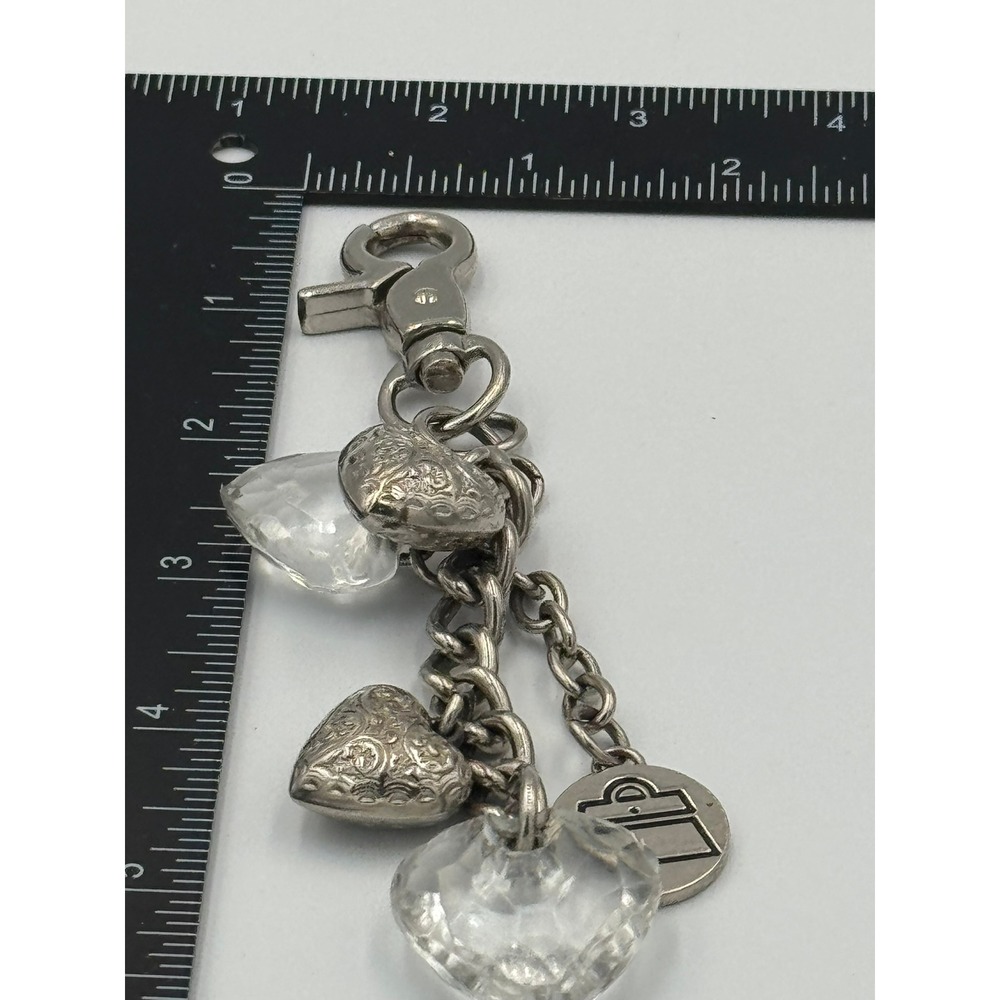 Kathy Vanโ Zeeland Silver Tone Heart Bag Charm Keychain Clear Faceted Hearts Y2K